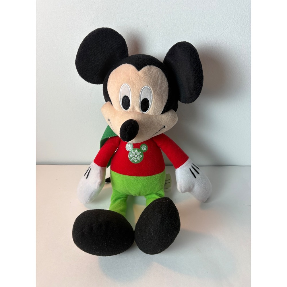 Disney Mickey Mouse Plush Stuffed Animal Holiday Christmas Scarf Snowflake 13"